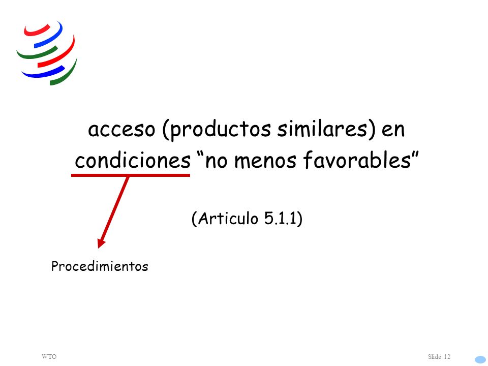 WTOSlide 12 acceso (productos similares) en condiciones no menos favorables (Articulo 5.1.1) Procedimientos