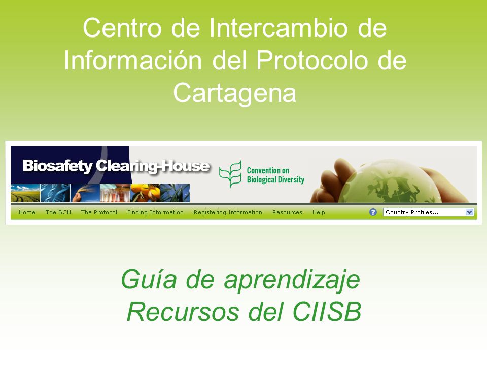 Centro de Intercambio de Información del Protocolo de Cartagena Guía de aprendizaje Recursos del CIISB