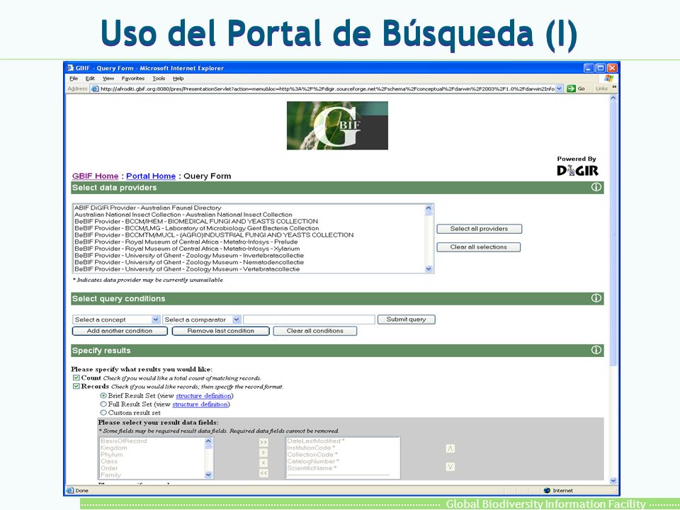 Global Biodiversity Information Facility Uso del Portal de Búsqueda (I)