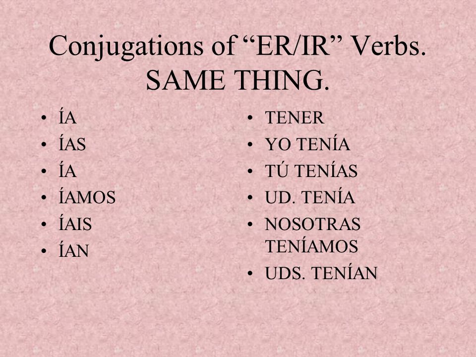 Conjugations of AR Verbs. JUST DROP THE AR ENDING.