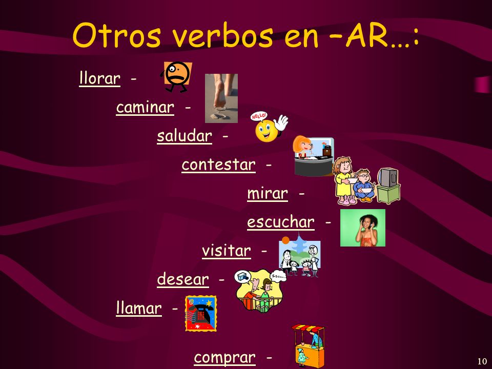 9 Present-tense verbs in Spanish can have several English equivalents.