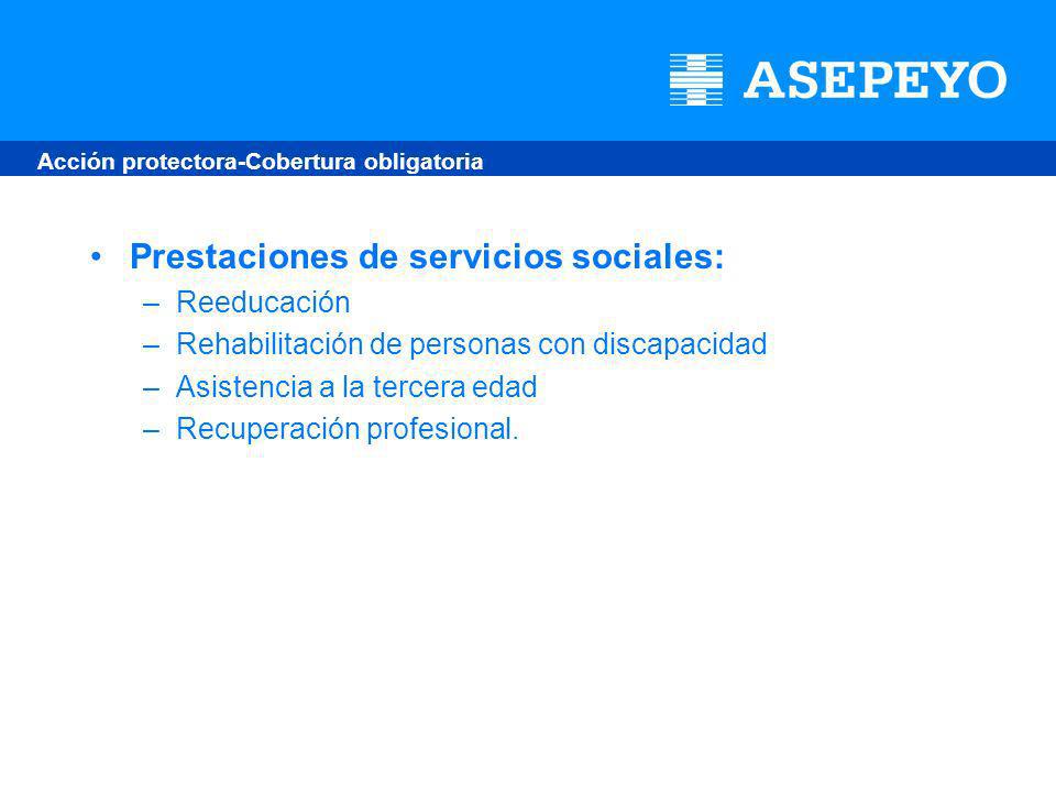 Prestaciones de servicios sociales: –Reeducación –Rehabilitación de personas con discapacidad –Asistencia a la tercera edad –Recuperación profesional.
