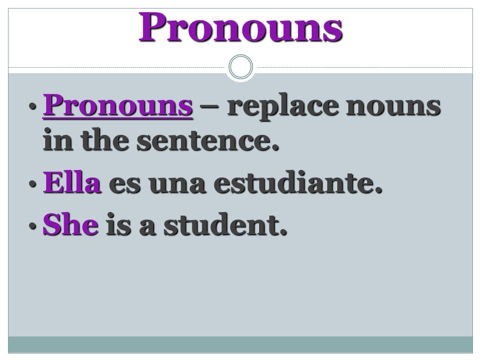 Pronouns Pronouns – replace nouns in the sentence.