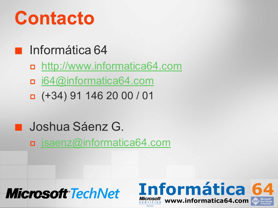 Contacto Informática 64   (+34) / 01 Joshua Sáenz G.