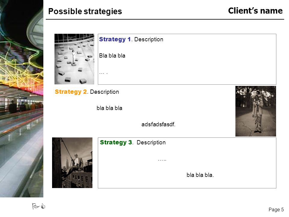 Page 5 Clients name PC Possible strategies Strategy 1.
