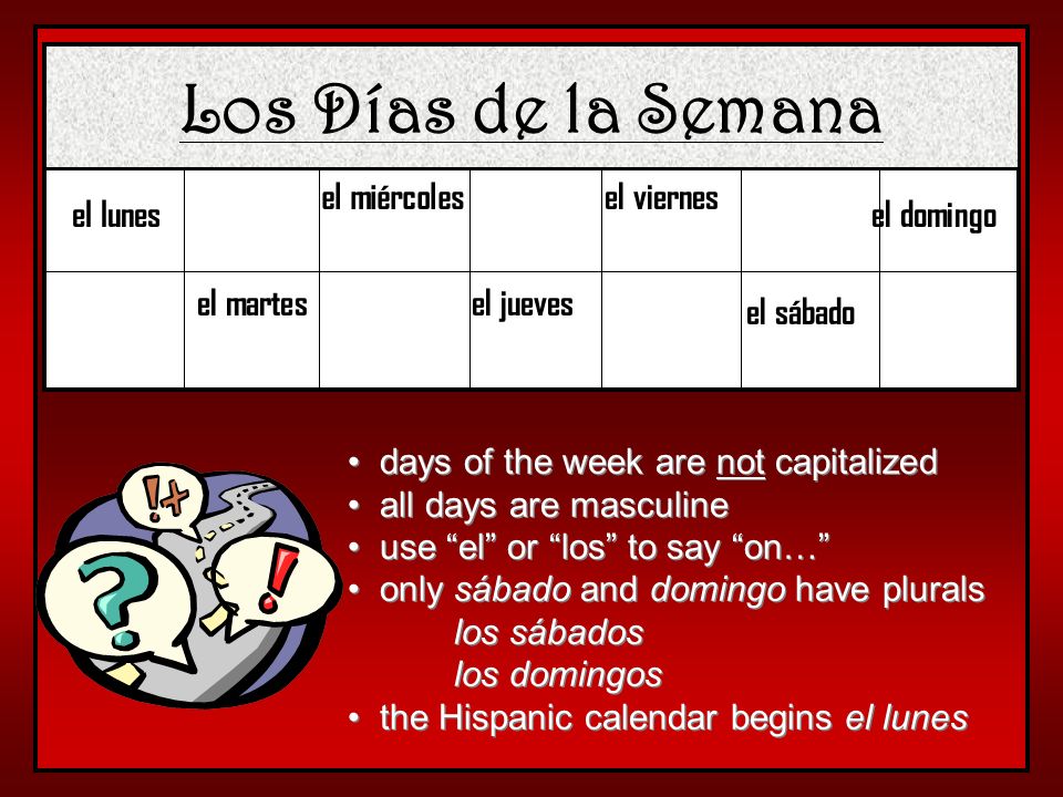 DIAS DE LA SEMANA EN ESPANOL dias de la semana en espanol: