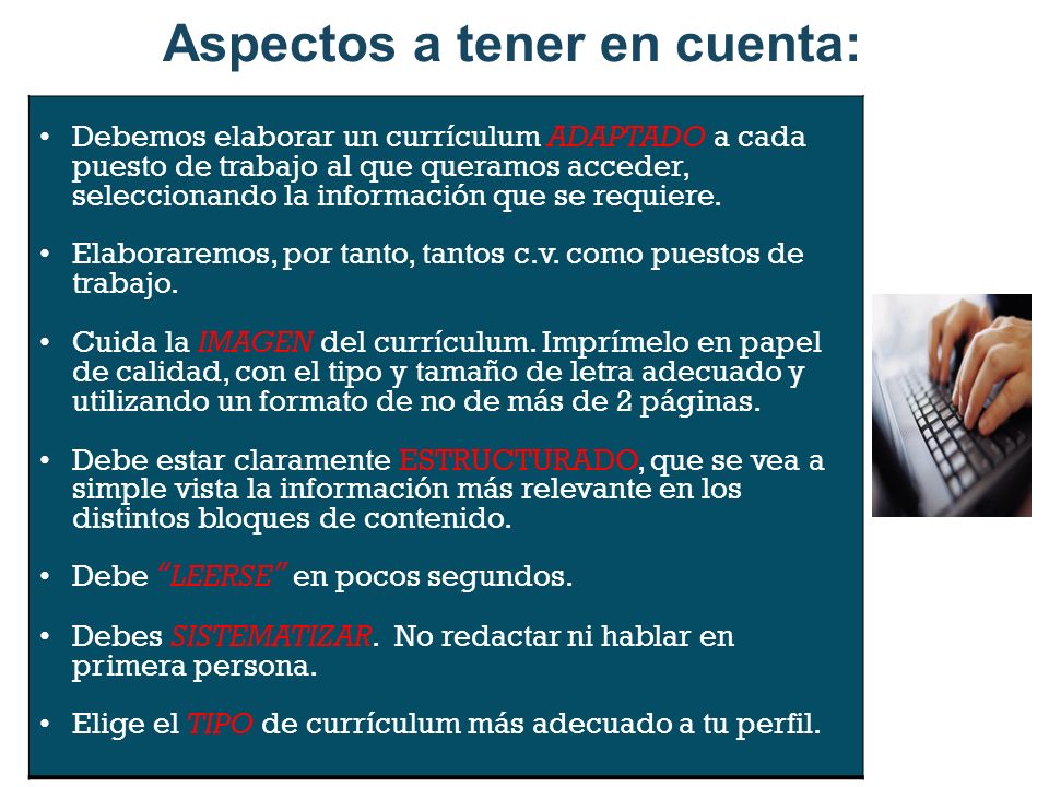 DATOS QUE DEBE LLEVAR UN CURRICULUM datos que debe llevar un curriculum: