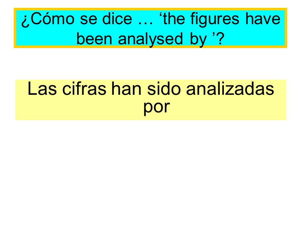 ¿Cómo se dice … the figures have been analysed by Las cifras han sido analizadas por