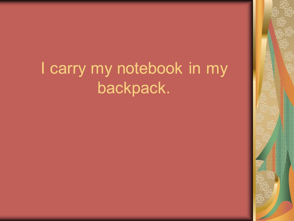 I carry my notebook in my backpack.