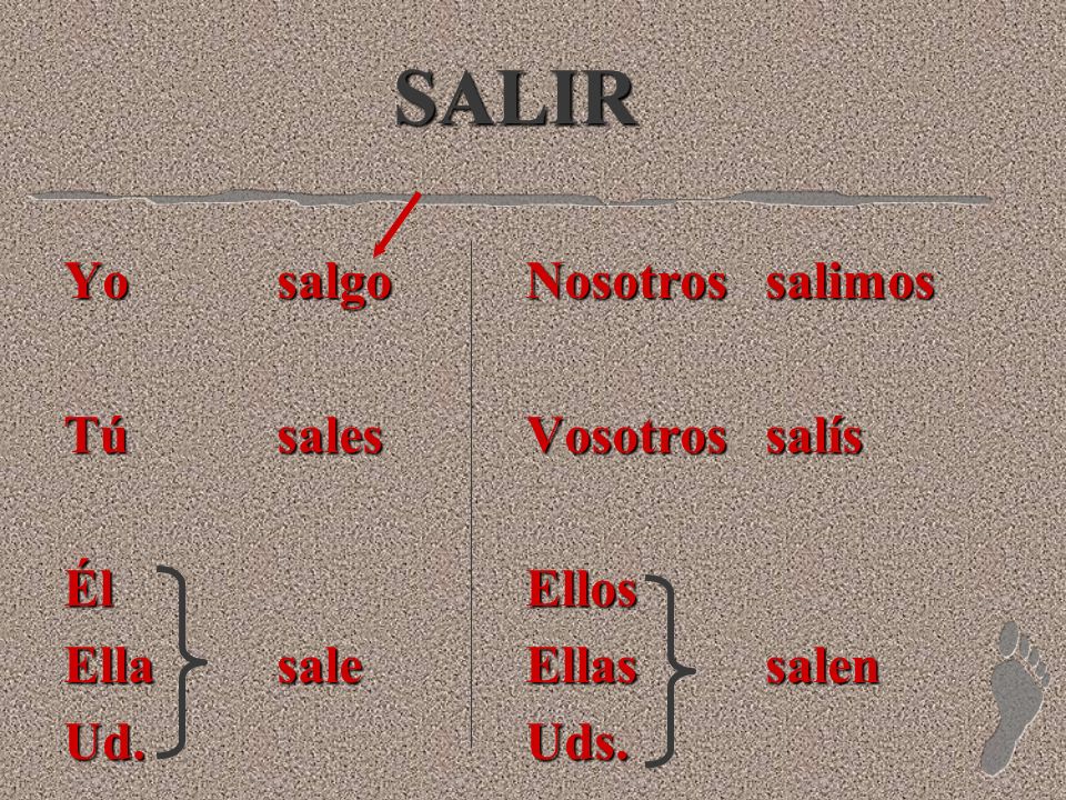 Verbs Salir, Decir and Venir l Salir to leave, go out, decir to say, to tell, and venir to come are irregular -ir verbs.