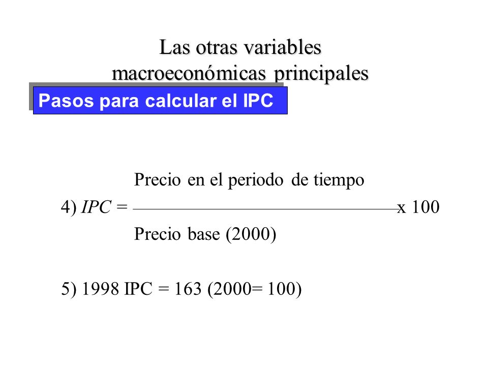 Las otras variables macroeconómicas principales 1) Estudio de los gastos del consumidor para determinar la canasta de mercado de los bienes.