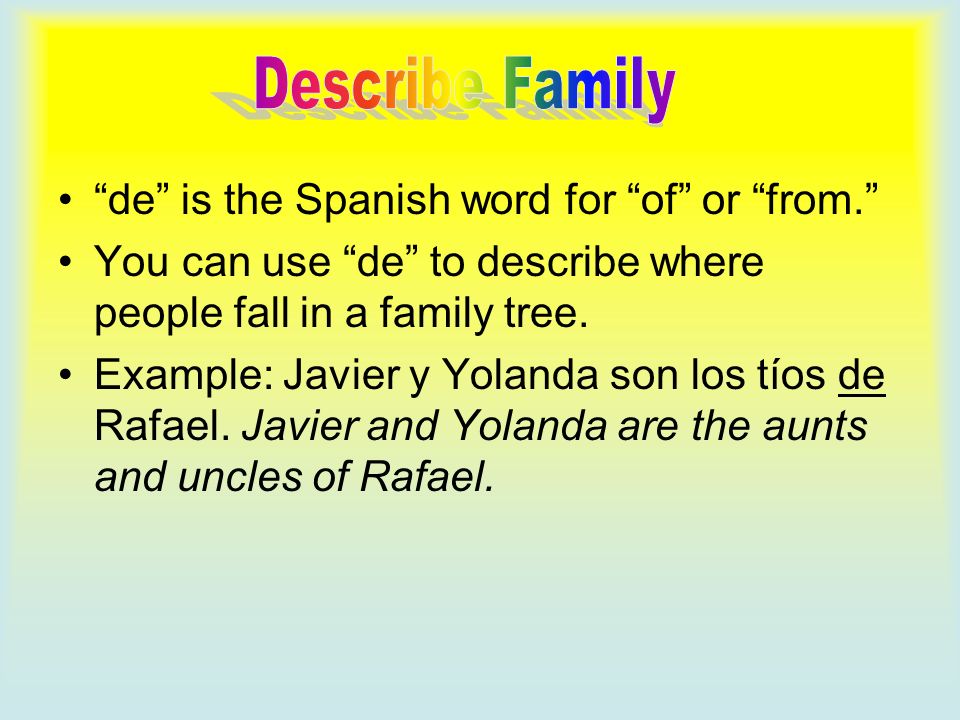 de is the Spanish word for of or from.