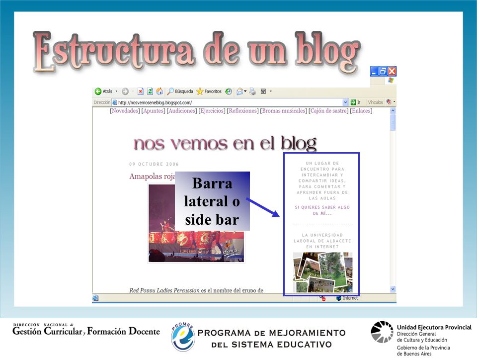 Estructura de un blog Barra lateral o side bar