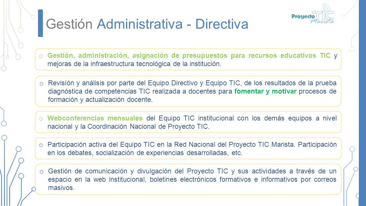 Gestión Administrativa - Directiva o Webconferencias mensuales del Equipo TIC institucional con los demás equipos a nivel nacional y la Coordinación Nacional de Proyecto TIC.