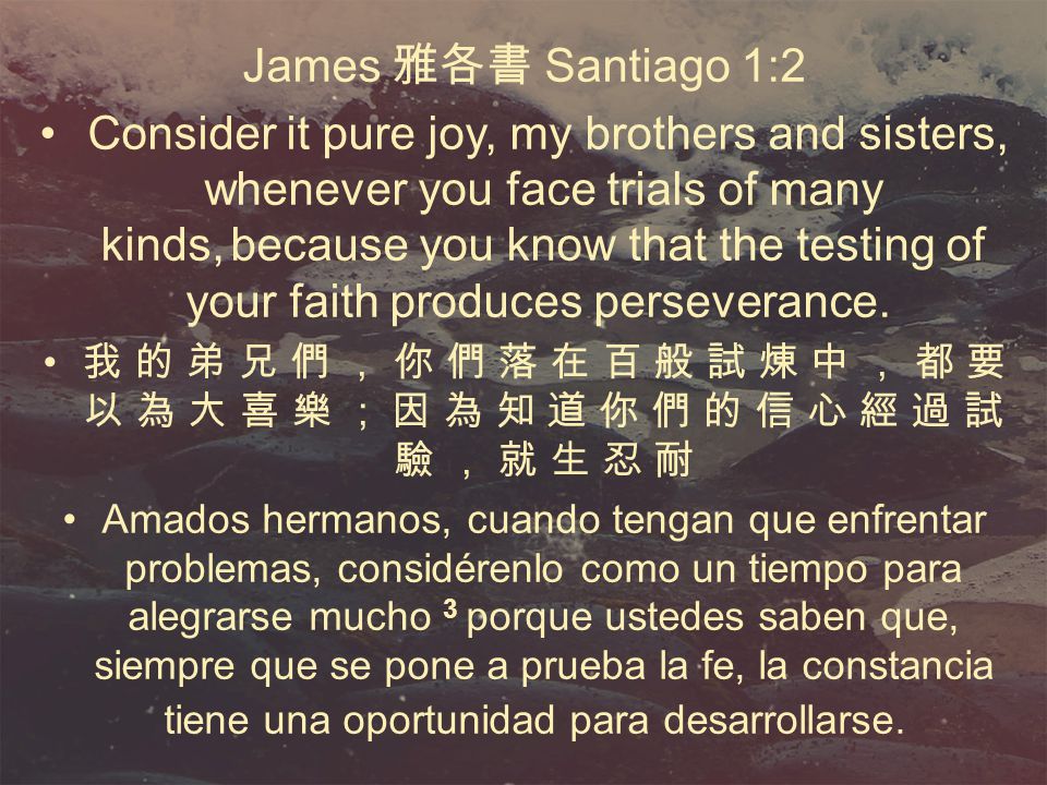 james 雅各书 santiago 1:2 consider it pure joy, my brothers and