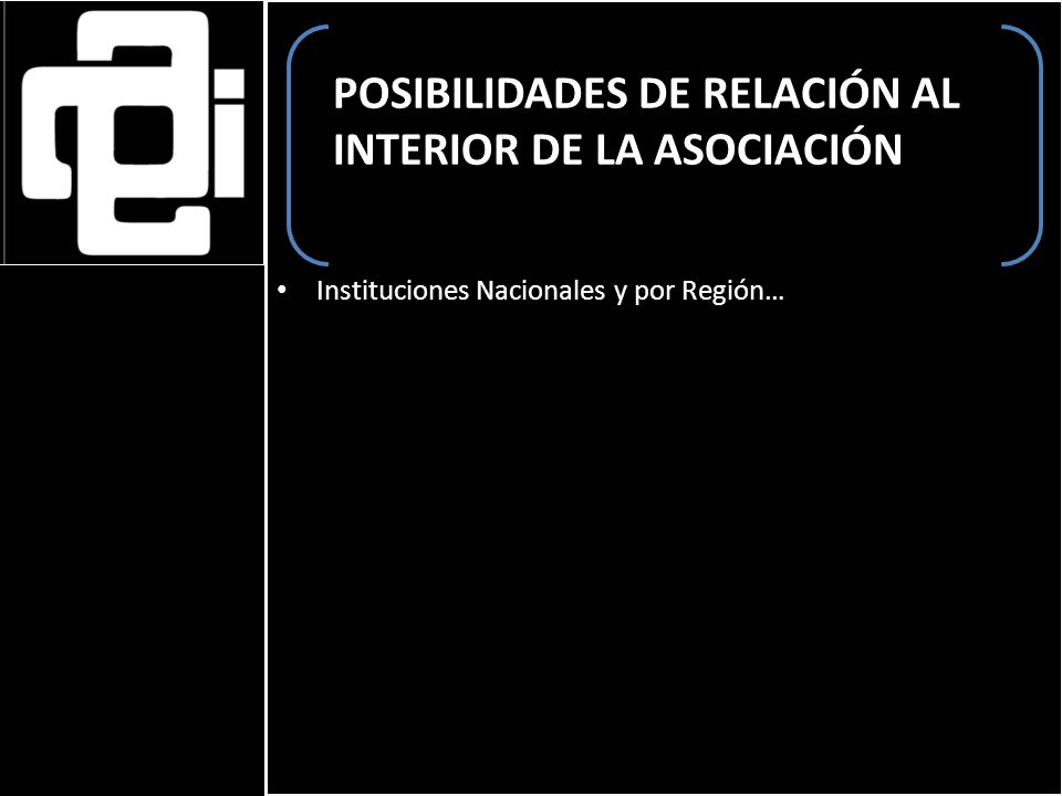 Instituciones Nacionales y por Región… POSIBILIDADES DE RELACIÓN AL INTERIOR DE LA ASOCIACIÓN