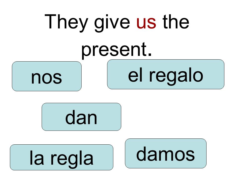 They give us the present. dan damos nos la regla el regalo