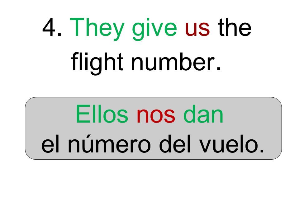 4. They give us the flight number. Ellos nos dan el número del vuelo.