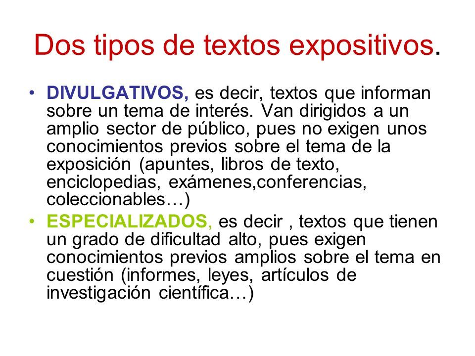 El texto expositivo Tipos de textos expositivos y características ppt descargar