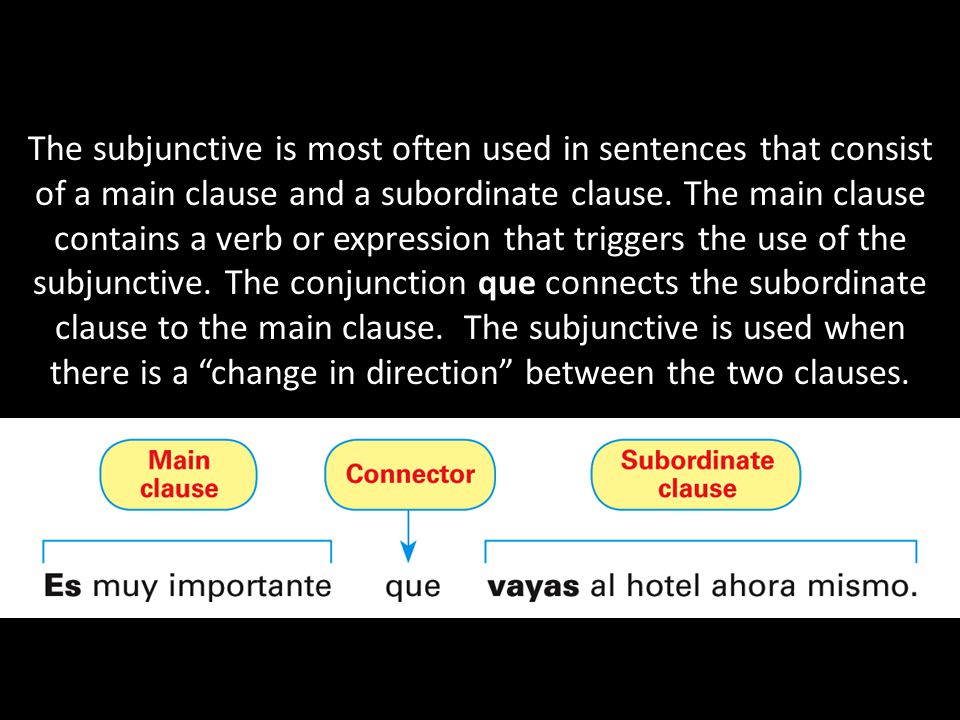 The subjunctive is most often used in sentences that consist of a main clause and a subordinate clause.