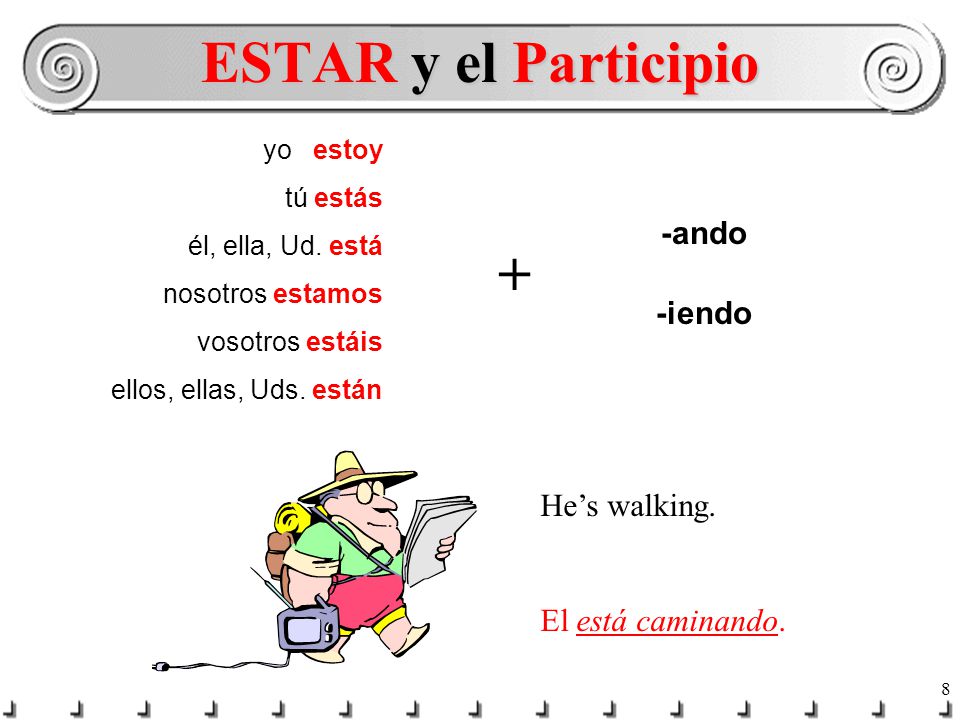 7 In English you would never say: He walking. or She working. You say: He’s walking.