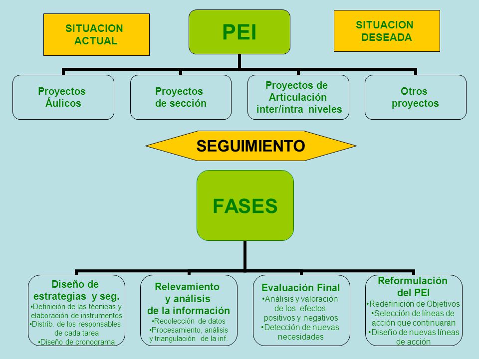 PEI Proyectos Áulicos Proyectos de sección Proyectos de Articulación inter/intra niveles Otros proyectos FASES Diseño de estrategias y seg.
