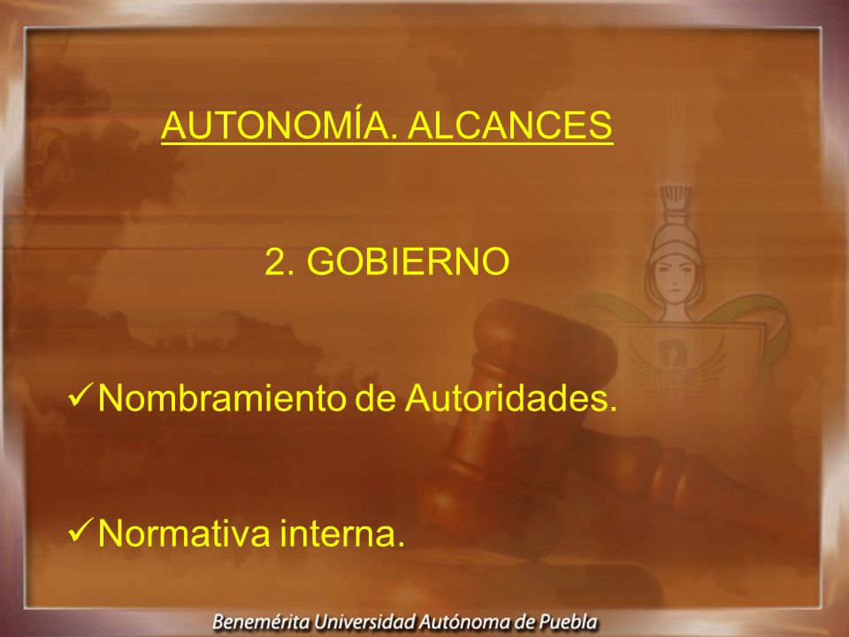 AUTONOMÍA. ALCANCES 2. GOBIERNO Nombramiento de Autoridades. Normativa interna.