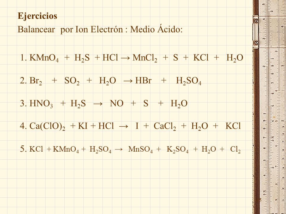 35 Ejercicios Balancear por Ion Electrón : Medio Ácido: 1.