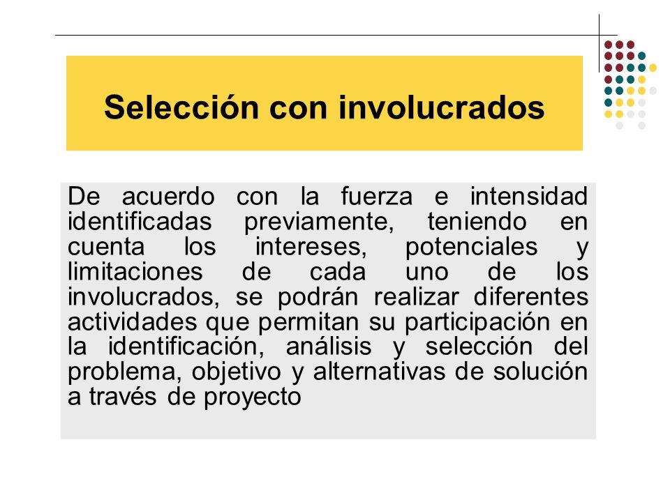 Identificación, análisis y selección con involucrados