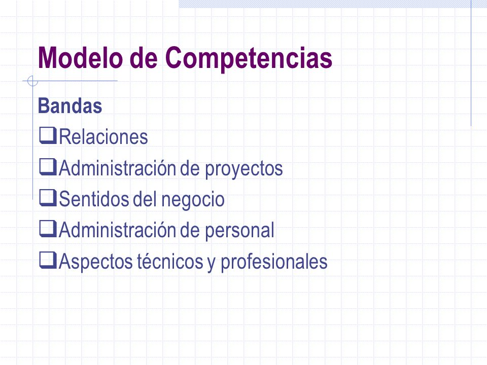 Modelo de Competencias Dimensiones Competencia en: Recursos Humanos Área Legal (normatividad) Finanzas Economía Contabilidad Estadística Sistemas Compras