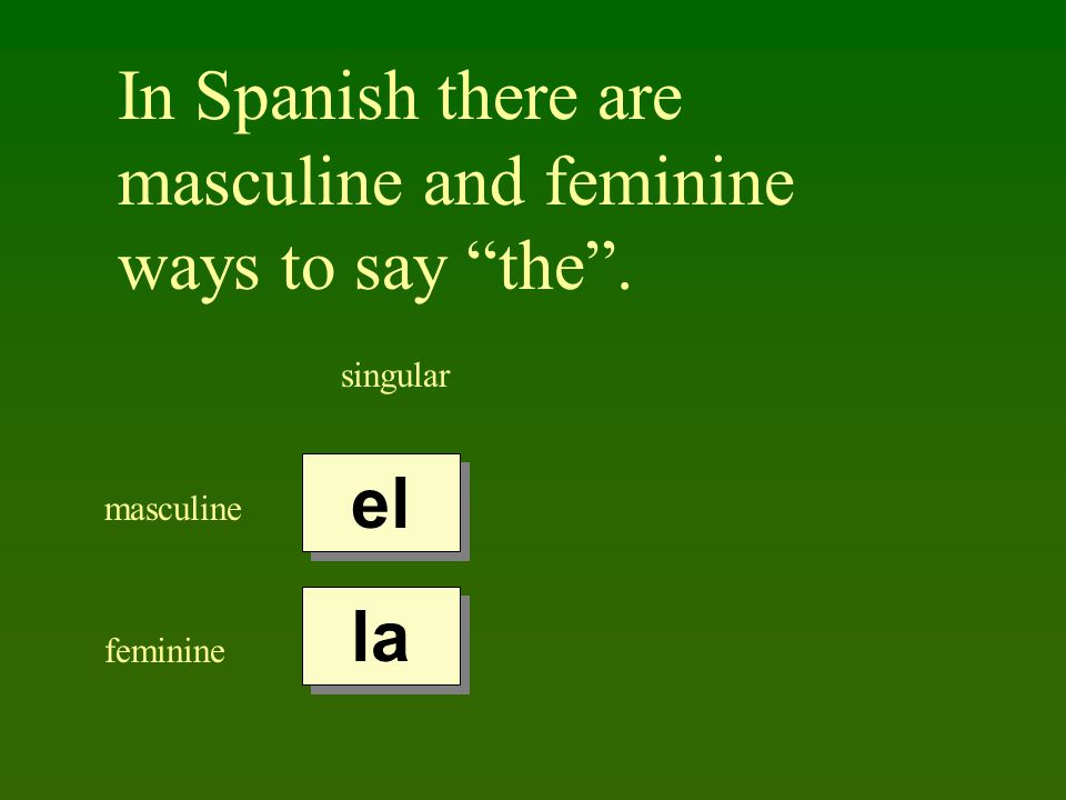 In Spanish there are masculine and feminine ways to say the . singular masculine feminine el la