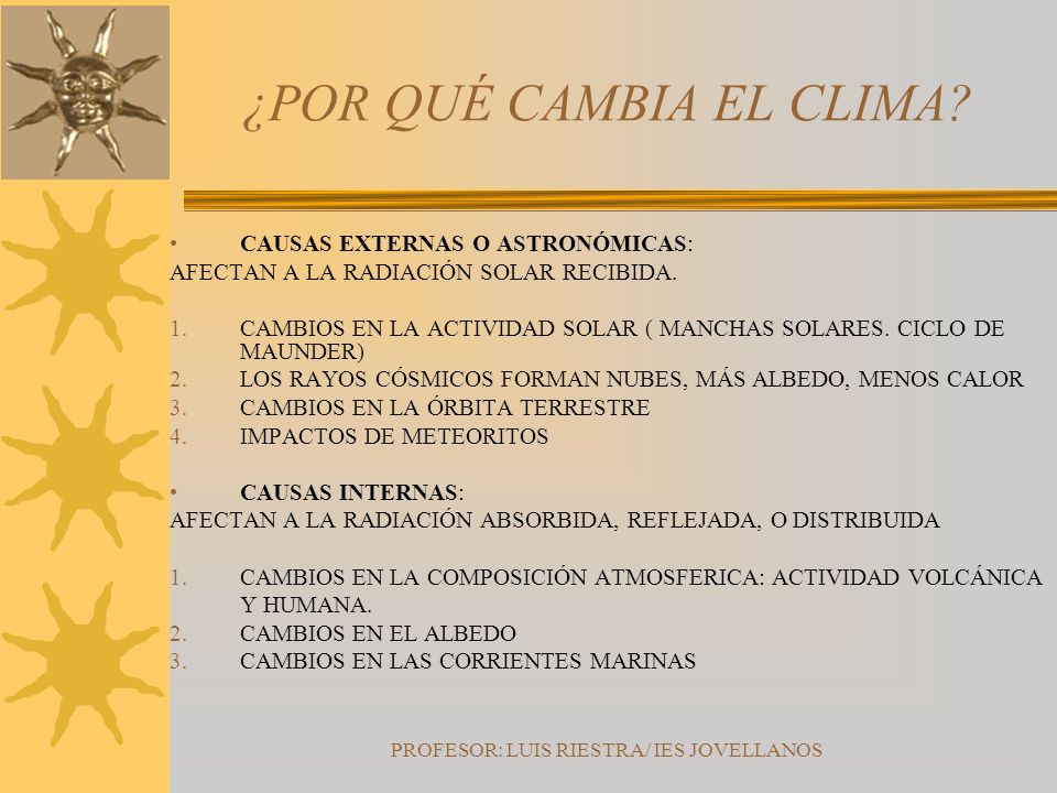 PROFESOR: LUIS RIESTRA/ IES JOVELLANOS ¿POR QUÉ CAMBIA EL CLIMA.