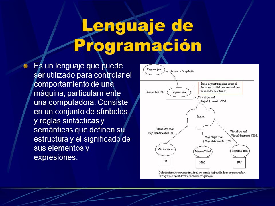 Lenguaje de Programación Es un lenguaje que puede ser utilizado para controlar el comportamiento de una máquina, particularmente una computadora.