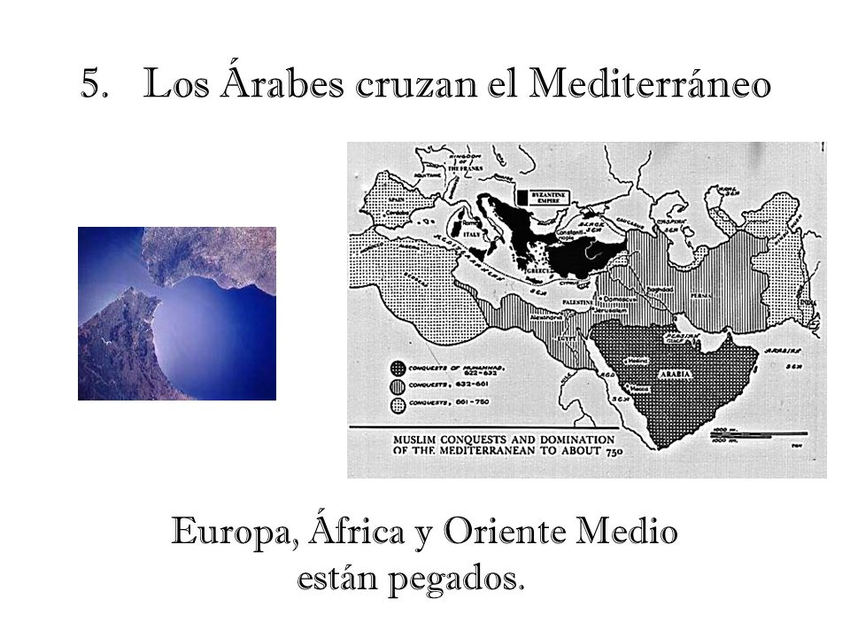 5. Los Árabes cruzan el Mediterráneo Europa, África y Oriente Medio están pegados.