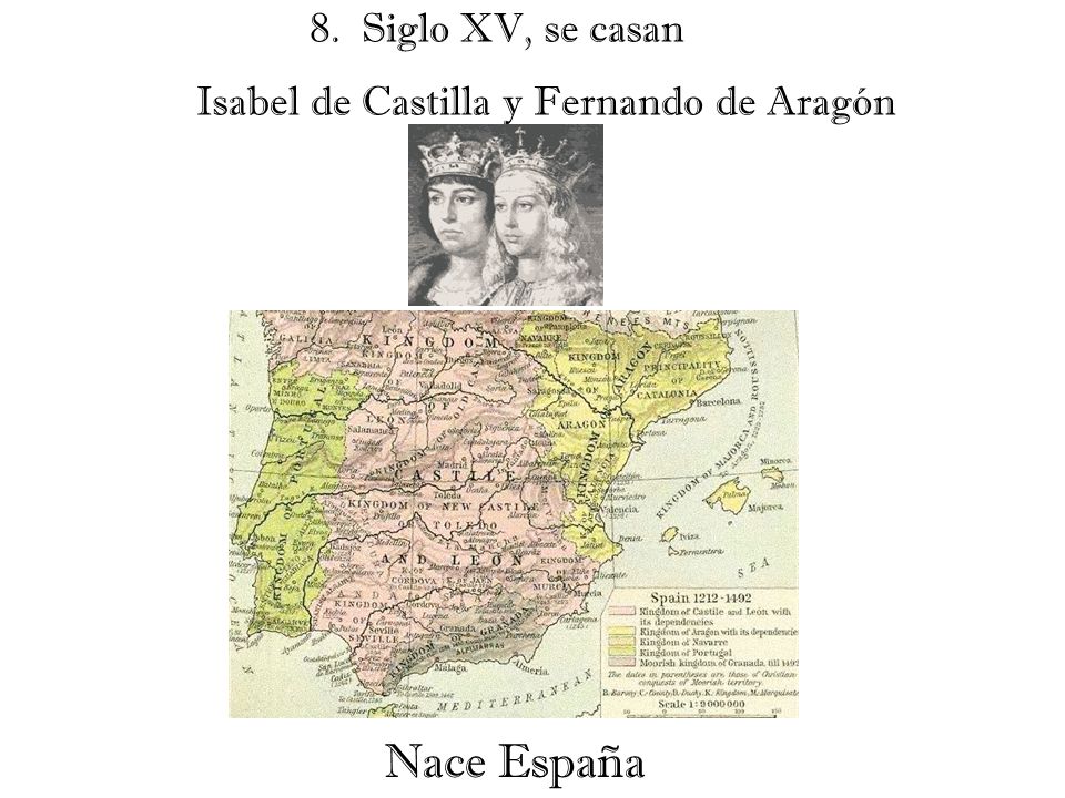 8. Siglo XV, se casan Isabel de Castilla y Fernando de Aragón Nace España