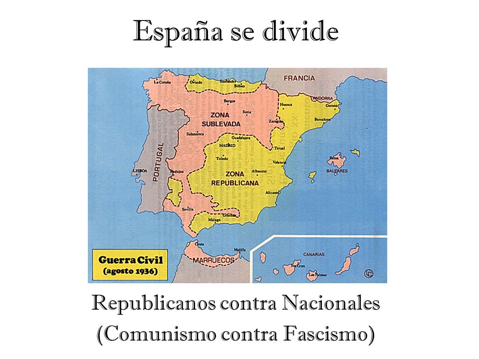 España se divide Republicanos contra Nacionales (Comunismo contra Fascismo)