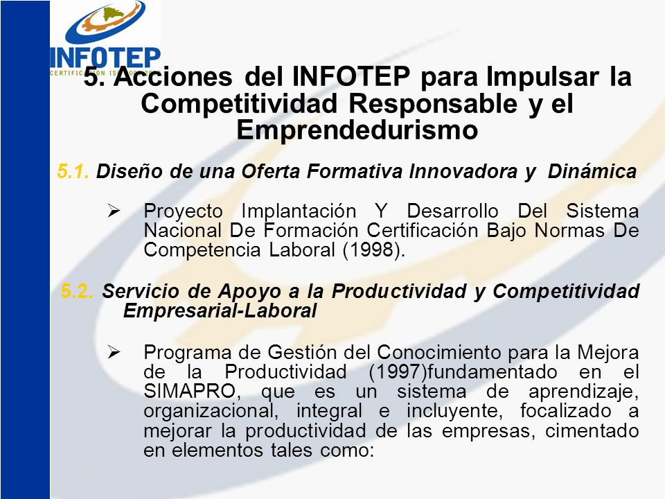 5. Acciones del INFOTEP para Impulsar la Competitividad Responsable y el Emprendedurismo 5.1.