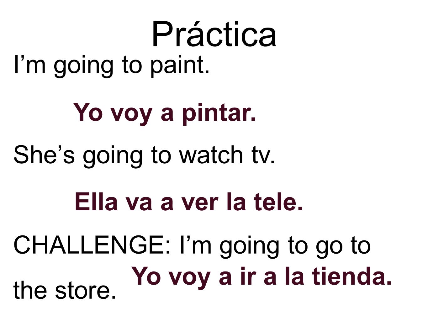 Práctica I’m going to paint. She’s going to watch tv.