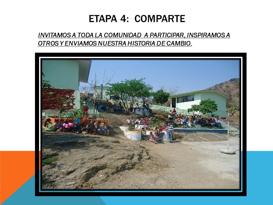 ETAPA 4: COMPARTE INVITAMOS A TODA LA COMUNIDAD A PARTICIPAR, INSPIRAMOS A OTROS Y ENVIAMOS NUESTRA HISTORIA DE CAMBIO.