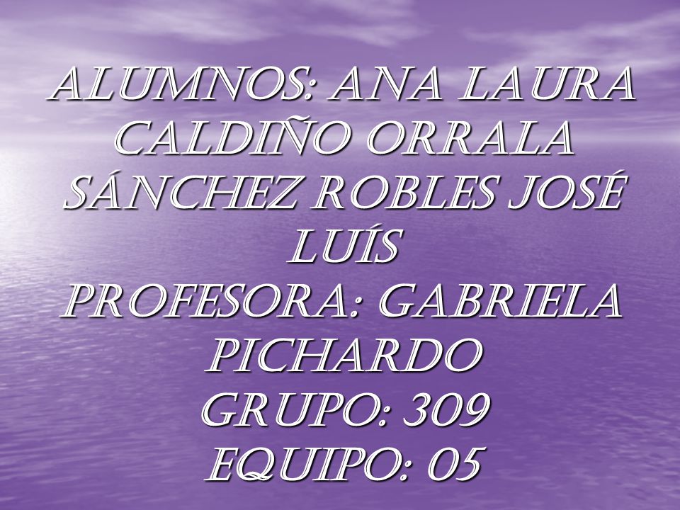 Alumnos: Ana Laura Caldiño Orrala Sánchez Robles José Luís profesora: Gabriela Pichardo Grupo: 309 Equipo: 05