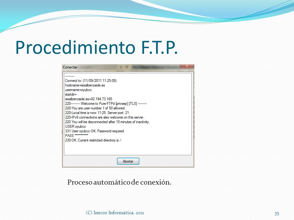 Procedimiento F.T.P. Proceso automático de conexión. 35(C) Inecor Informática. 2011