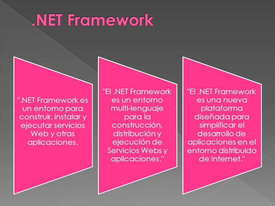 .NET Framework es un entorno para construir, instalar y ejecutar servicios Web y otras aplicaciones.