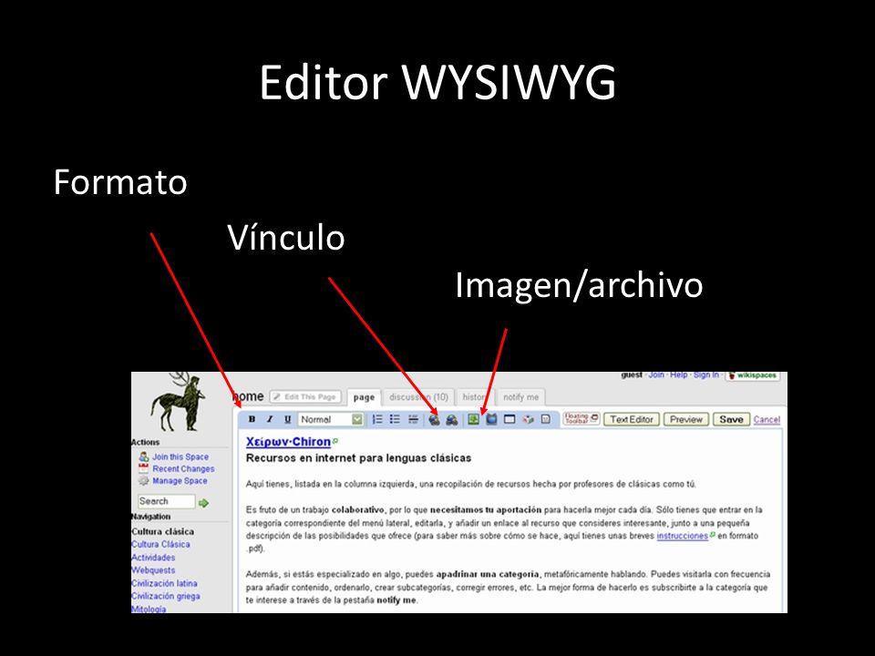 Editor WYSIWYG Formato Vínculo Imagen/archivo