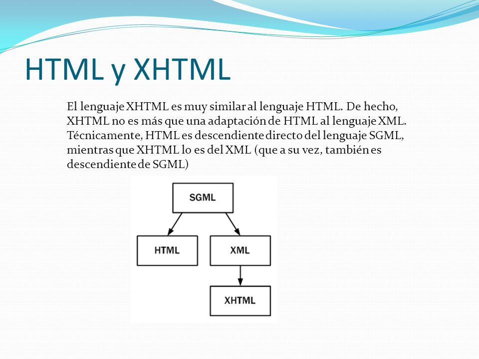 HTML y XHTML El lenguaje XHTML es muy similar al lenguaje HTML.