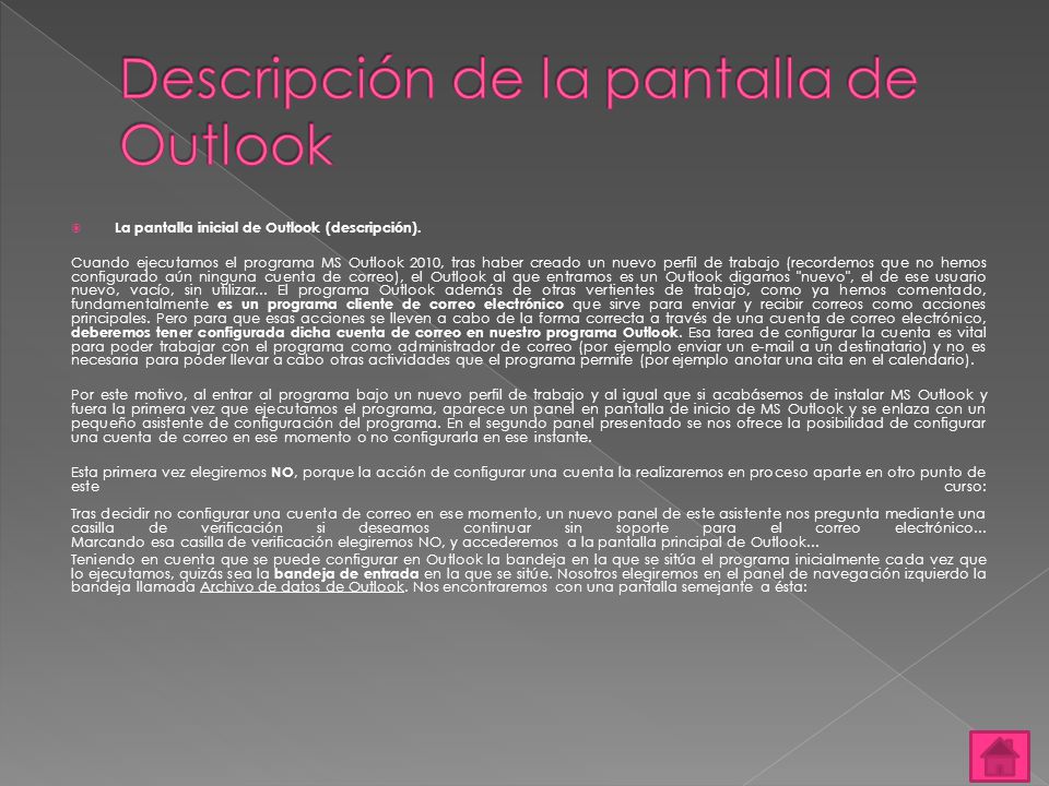  La pantalla inicial de Outlook (descripción).