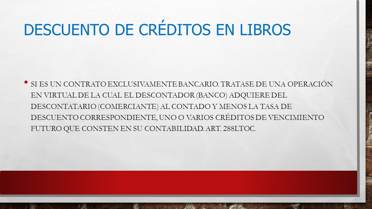Image result for DESCUENTO DE CRÉDITOS EN LIBROS.