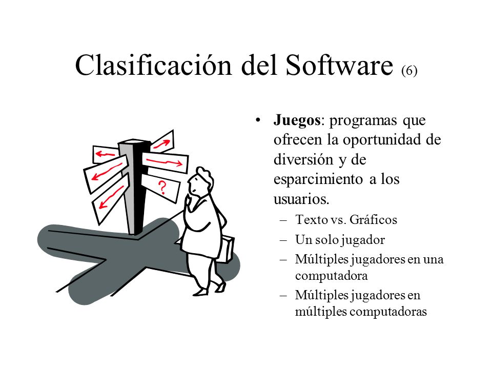 Clasificación del Software (6) Juegos: programas que ofrecen la oportunidad de diversión y de esparcimiento a los usuarios.