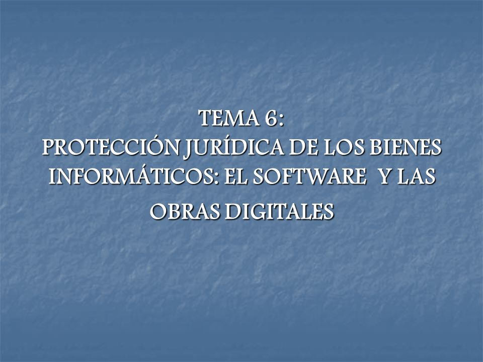 TEMA 6: PROTECCIÓN JURÍDICA DE LOS BIENES INFORMÁTICOS: EL SOFTWARE Y LAS OBRAS DIGITALES