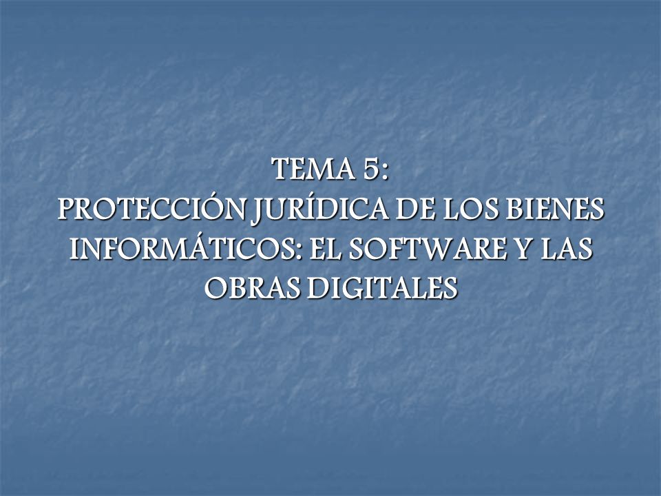 TEMA 5: PROTECCIÓN JURÍDICA DE LOS BIENES INFORMÁTICOS: EL SOFTWARE Y LAS OBRAS DIGITALES
