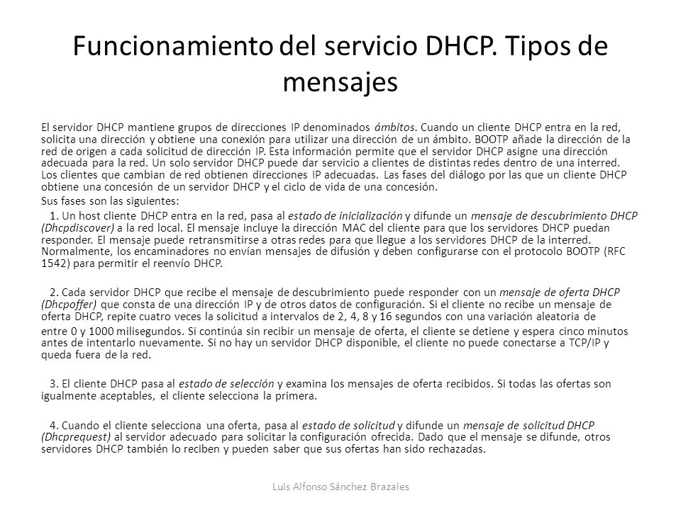 Funcionamiento del servicio DHCP.